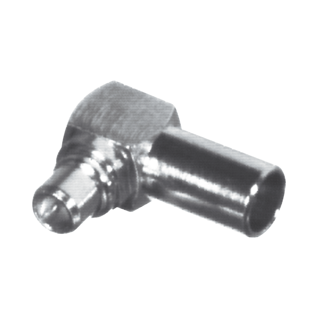 Conector MMCX Macho en Ángulo Recto para Soldar en Cable Semi-Rígido de 0.085, Grupo SR1, Oro/ Oro/ Teflón.
