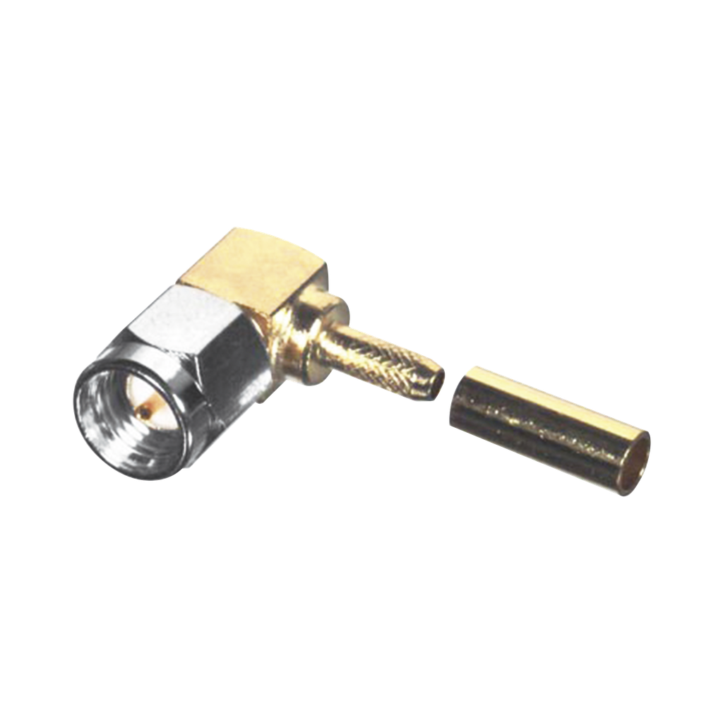 [RSA-3010-1B-04] Conector SMA Macho en Ángulo Recto Para RG-174/U, Grupo B, Tuerca de Acoplamiento de Acero Inoxidable Oro/ Oro/ Teflón.