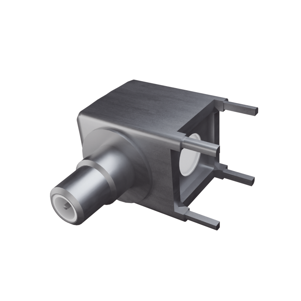 Conector SMB Hembra (PIN Macho) en Ángulo Recto para Montaje en PCB, 4 Patas, Níquel/ Oro/ Teflón.â??