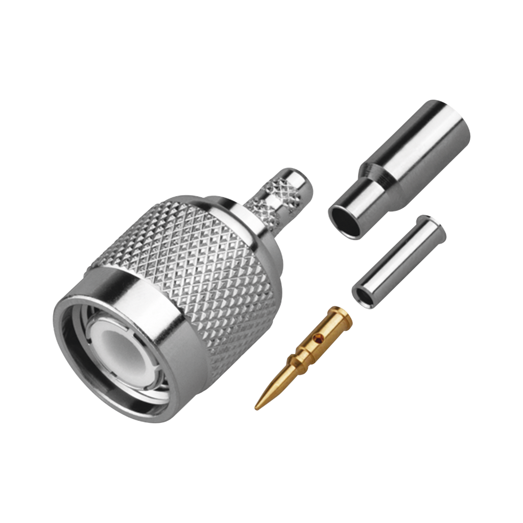 Conector TNC Macho de Anillo Plegable para Cable TEFLÓN-BLANCO-MOTOROLA, Grupo M/C3, Níquel/ Oro/ Teflón.