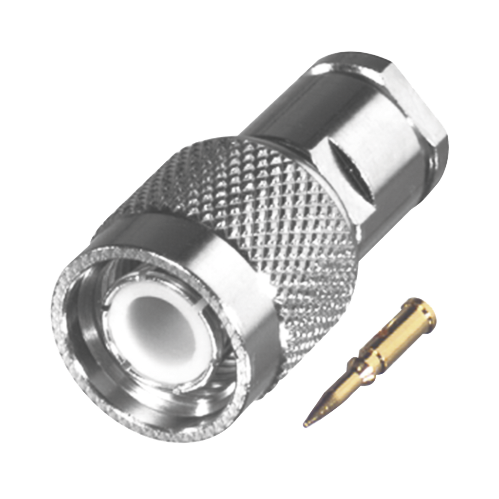 [RFT-1200-HY] Conector TNC Macho Especial de Rosca, Sin Herrajes para Cables RG-58/U, Níquel // Delrin.