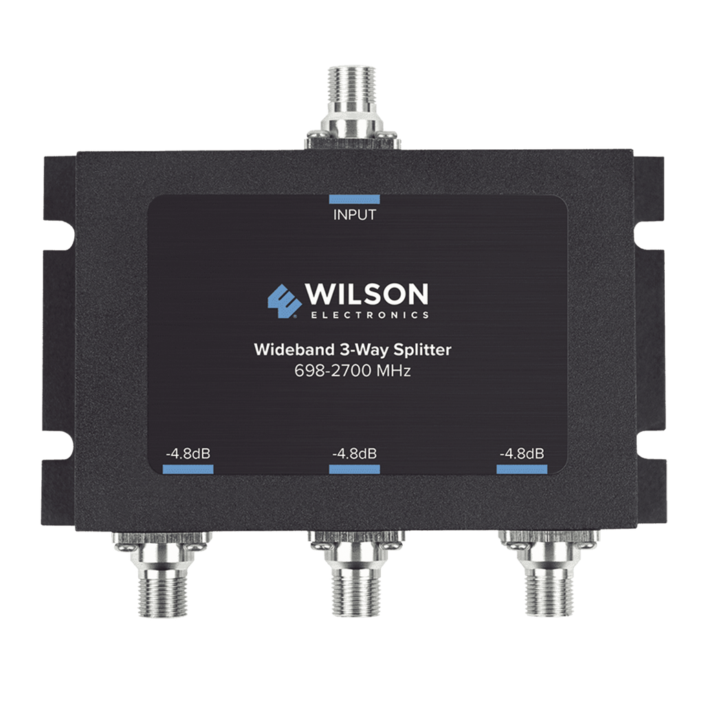 [850-035] Divisor de potencia de 3 vías para la distribución de señal a tres antenas de servicio | 4.8 dB de pérdida por puerto | Conectores F hembra