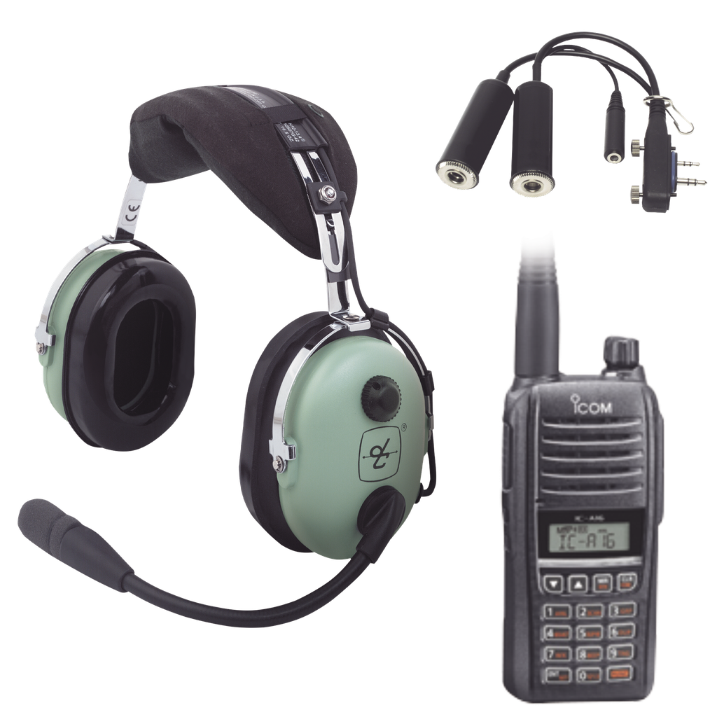 Kit Radio Portátil Aéreo Icom con Auricular David Clark para Aviación General