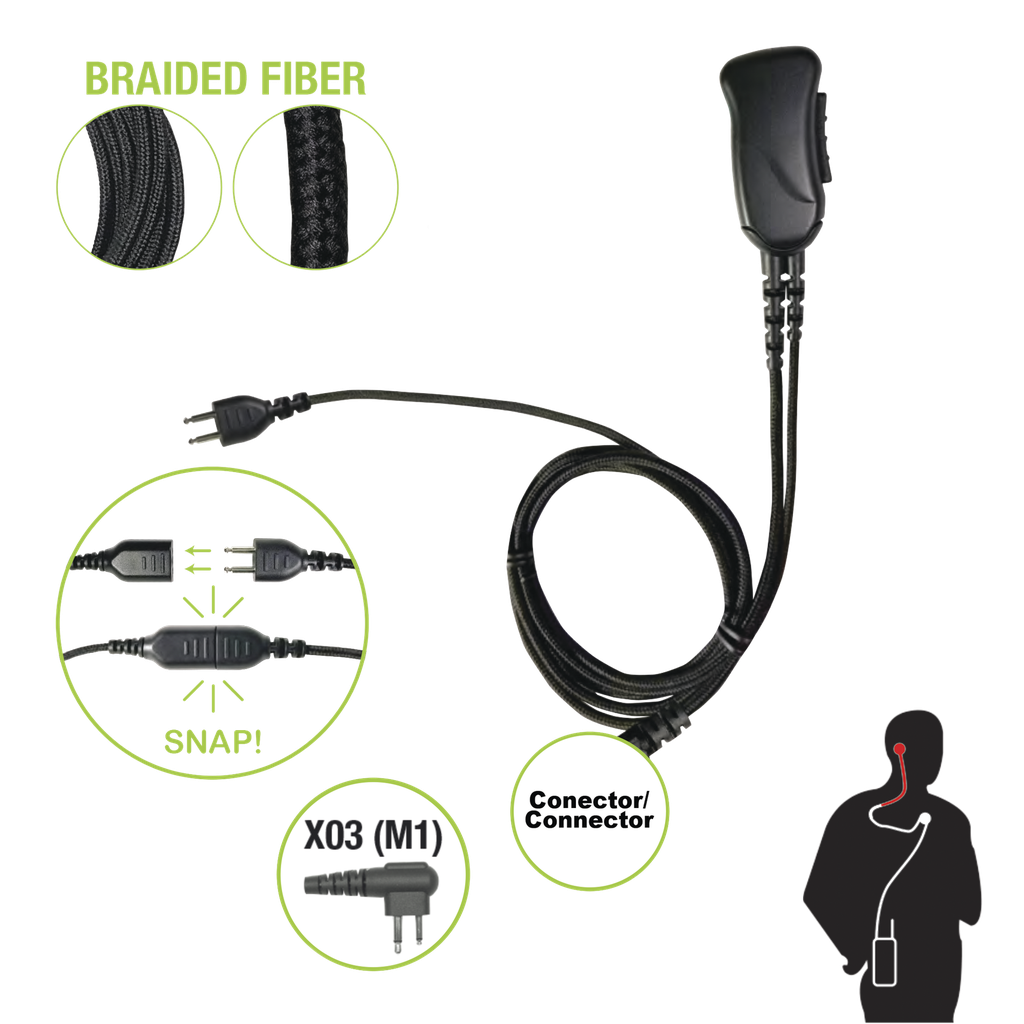 Micrófono con cable de fibra trenzada serie SNAP compatible con conector Motorola de 2 Pines.