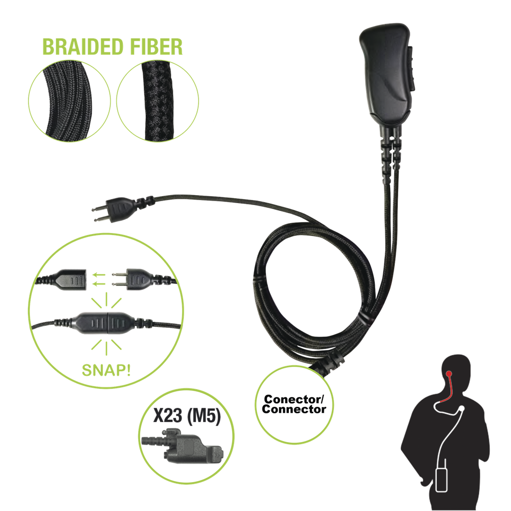 Micrófono con cable de fibra trenzada serie SNAP compatible con conector Motorola Serie Jedi.