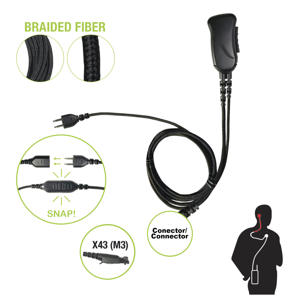 [SNP-1W-43-BF] Micrófono con cable de fibra trenzada serie SNAP compatible con conector Multipin Motorola Serie GP(plus) y Serie EX.