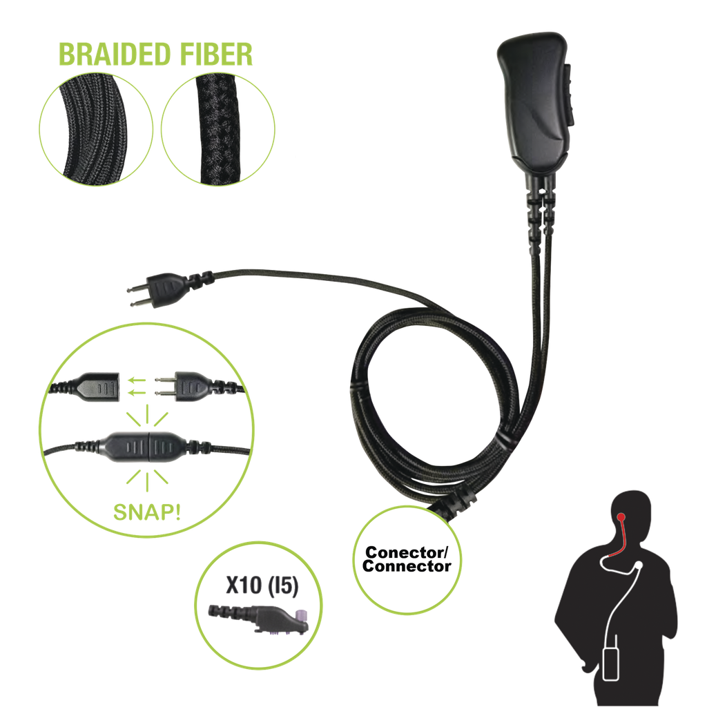 [SNP-1W-10-BF] Micrófono con cable de fibra trenzada serie SNAP compatible con ICOM MULTIPIN (Pequeño) F30/40.