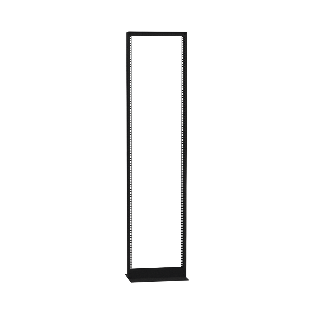 Rack de 2 Postes (Doble Perforación), Estándar 19, 45 Unidades, Fabricado en Acero, Base L para Anclar a Piso.