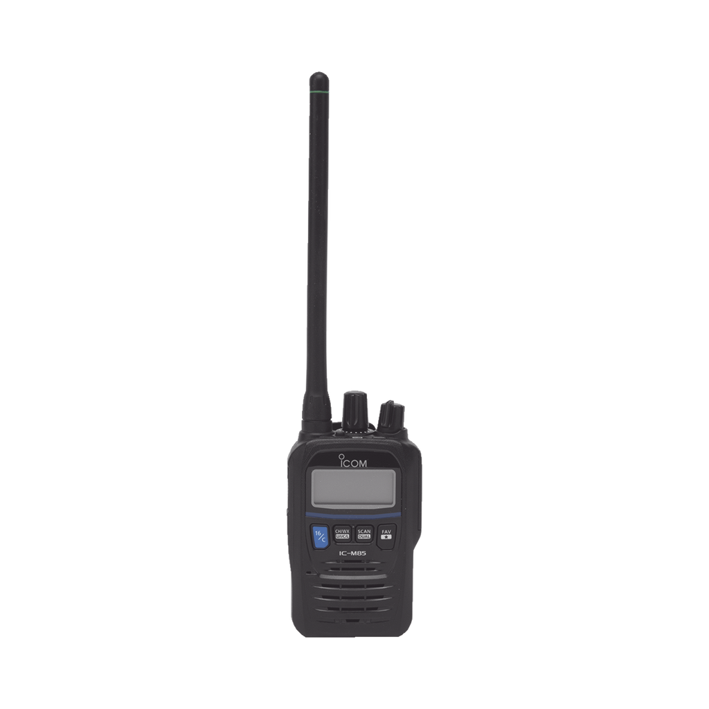 [IC-M85UL] Radio VHF Portátil, Intrínsicamente Seguro, 5 W de Potencia de RF, Certificado UL, Opción de Uso en Mar y Tierra, Funciones de Emergencia, IP67 y MIL-STD-810G, 11 horas de duración de batería