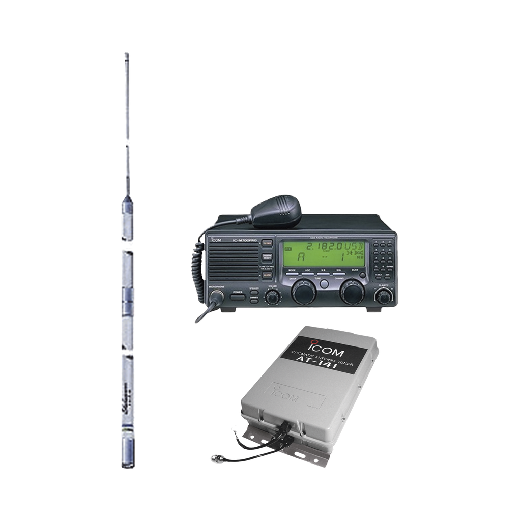 Kit de radio IC-M700pro con sintonizador de antena AT-141 y antena HF Shakespeare 393