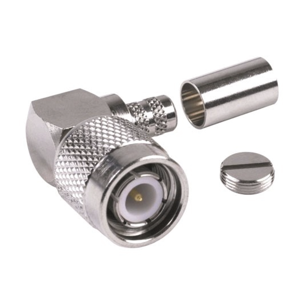 [RFT-1218-X] Conector TNC Macho en Ángulo Recto para Cable RG-8/X, LMR-240, Níquel/ Oro/ Teflón.â??