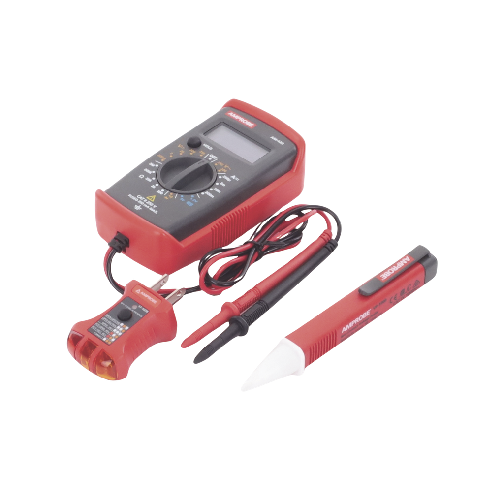 KIT Básico 3 en 1 con Multímetro Digital + Detector de Tensión sin Contacto + Comprobador de Fase GFCI