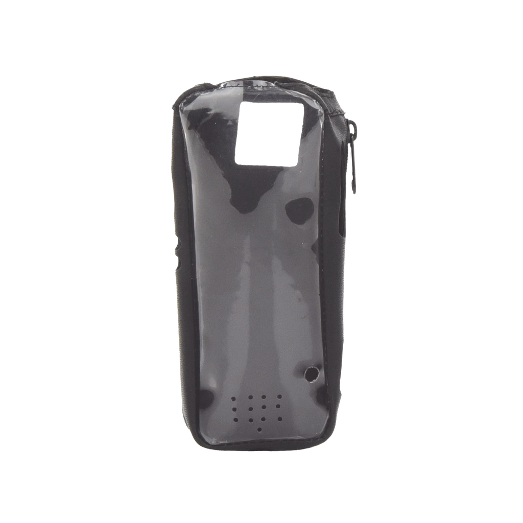 Funda Reforzada en Piel para Cinto, con Cierre y Amplio Visor Frontal Transparente para Radios Aéreos IC-A25.