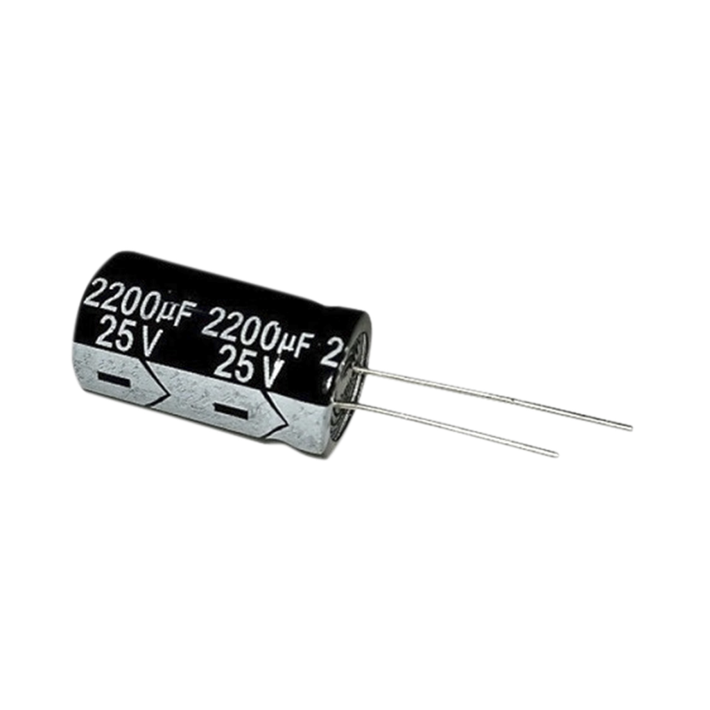 [CE2200/25V] Capacitor Electrolítico en Aluminio, Radial de 2200 µFd, 25 Vcc, 105 °C, 13 x 25 mm.