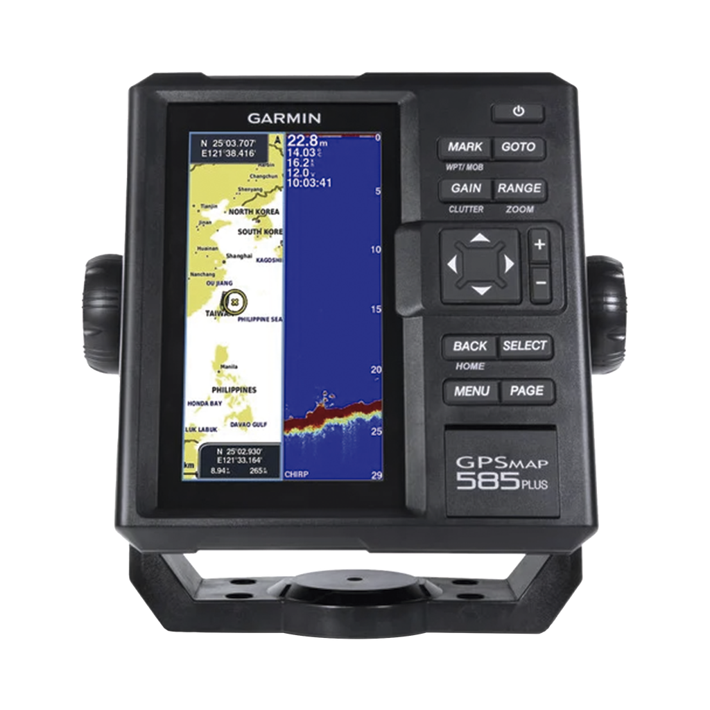 Plotter de Navegación GPSMAP 585 Plus / Pantalla 6 WVGA / Sonar CHIRP 600W / ClearVü Scanning Sonar / Compatible GPS-GLONASS-BeiDou / Quickdraw Contours / 2 Ranuras SD / IPX7 / Multiidioma