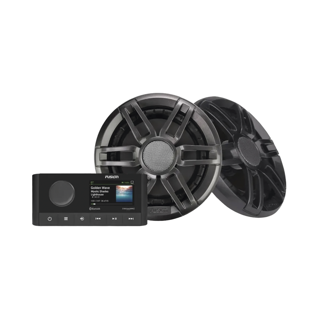 Sistema de estero marino MS-RA210 con dos bocinas de diseño deportivo XS incluidas.