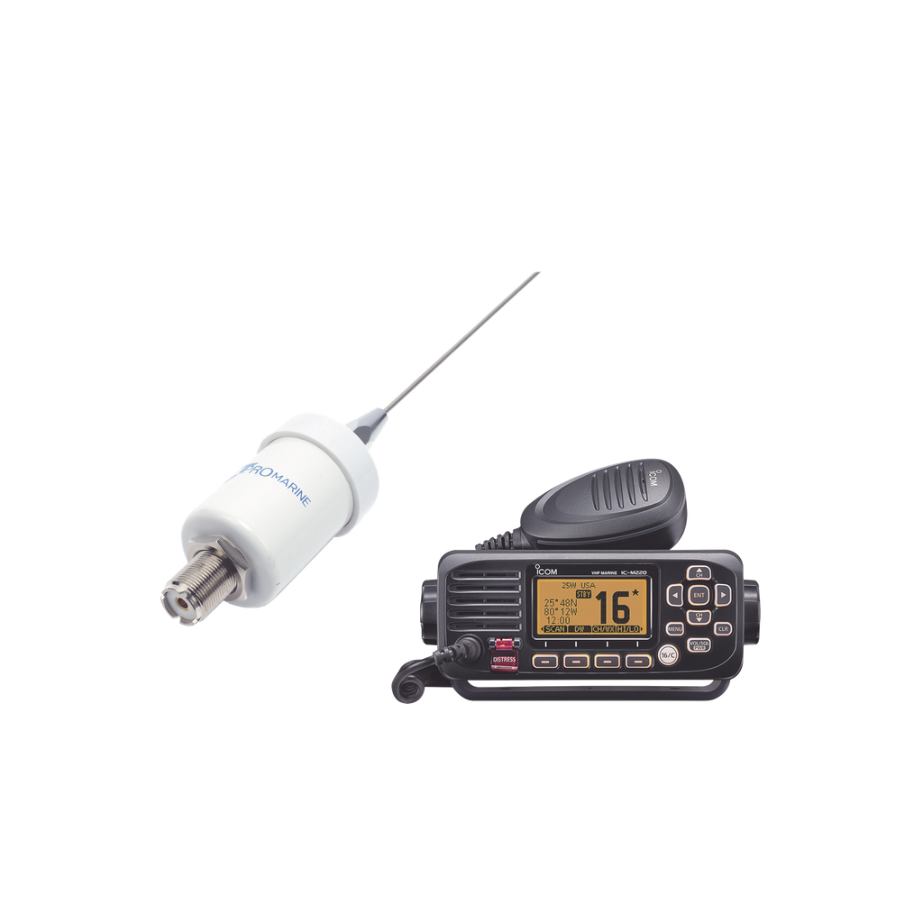 [IC-M220/KIT1600] Kit de radio IC-M220 | mas antena marina TX-1600-SYS fabricada en látigo de acero inoxidable
