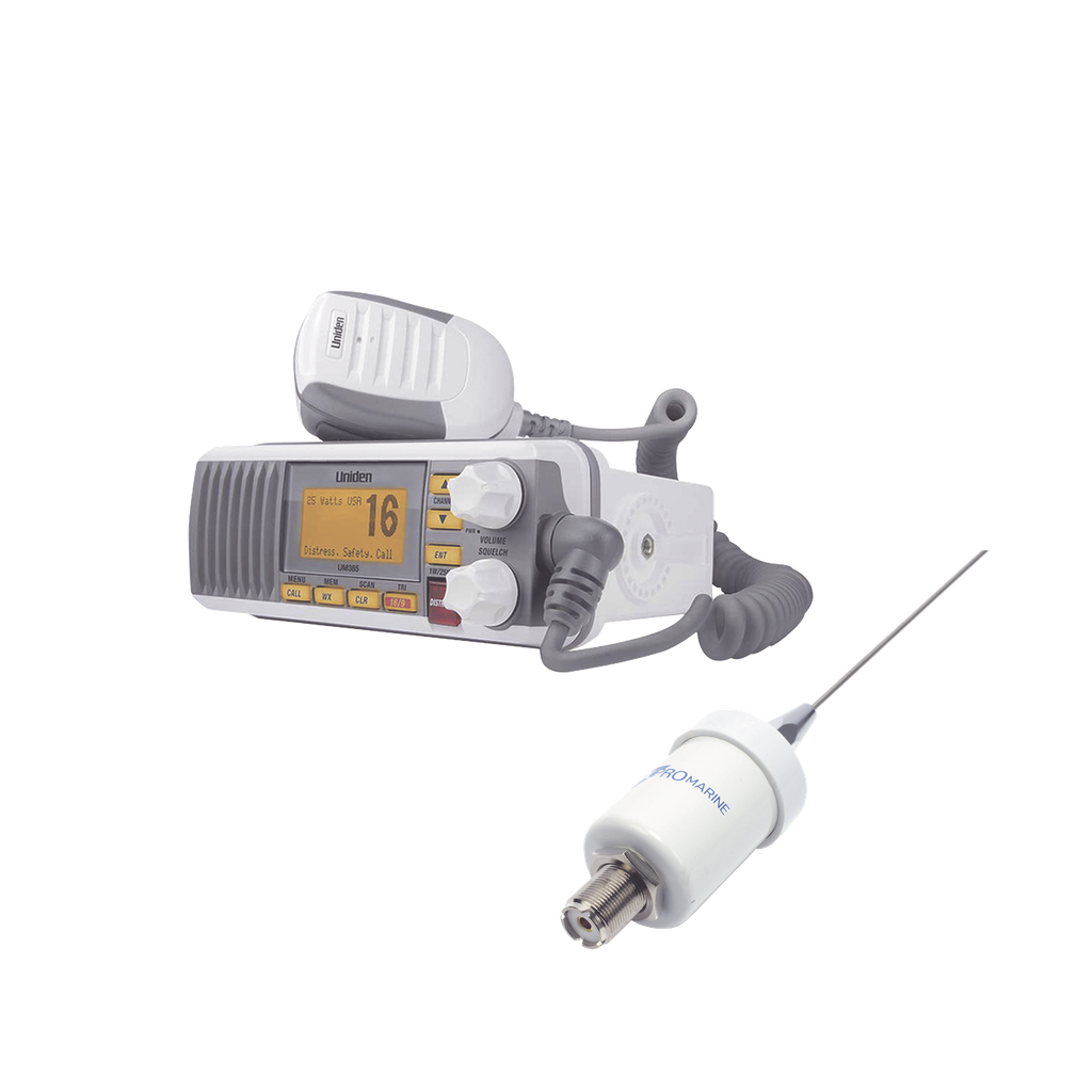 [UM385/KIT1600] Kit de radio UM385 | mas antena marina de fibra de vidrio TX-1600-SYS