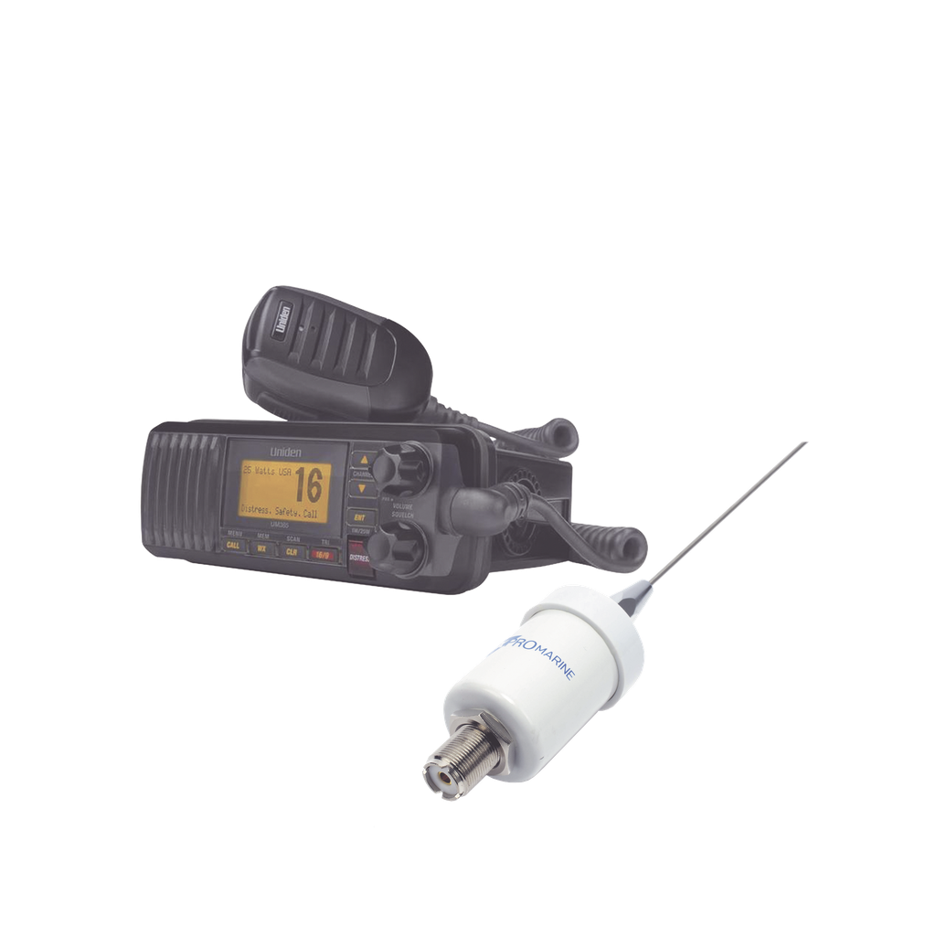 Kit de radio UM385BK | mas antena marina de fibra de vidrio TX-1600-SYS