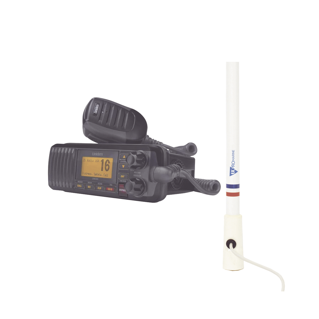 [UM-385BK/KIT5206] Kit de radio UM385BK | mas antena marina de fibra de vidrio TX-5206-SYS y soporte para antena 4186