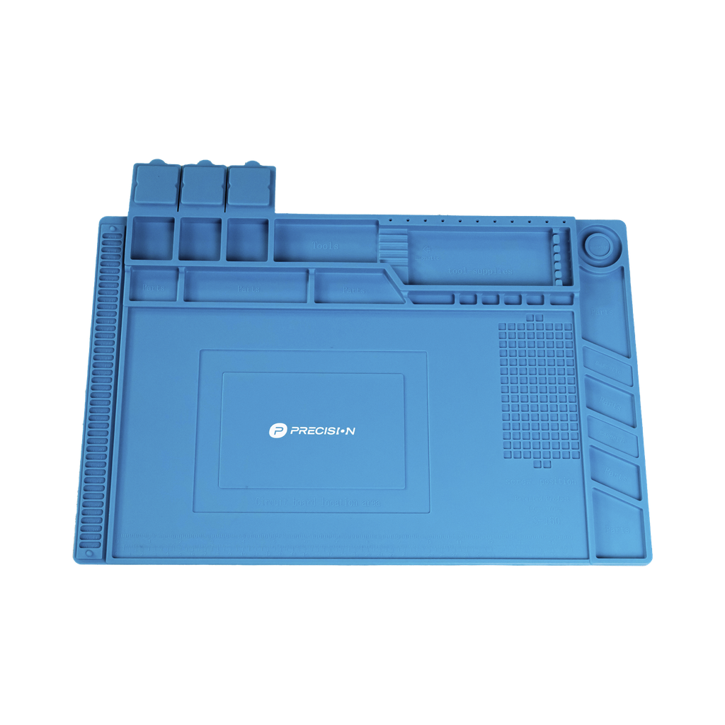 [PST-S03-001] Tapete de silicona de 45 x 30 cm, resistente al calor con áreas magnéticas y de almacenamiento de componentes, ideal para la reparación de equipos y tarjetas electrónicas.