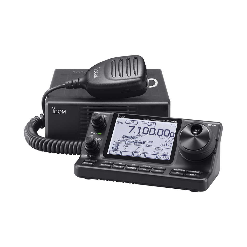 Radio móvil multimodo tribanda HF/VHF/UHF, pantalla touch screen, listo para operar en D-STAR. Incluye microfono, cable de separacion  y cable de alimentacion