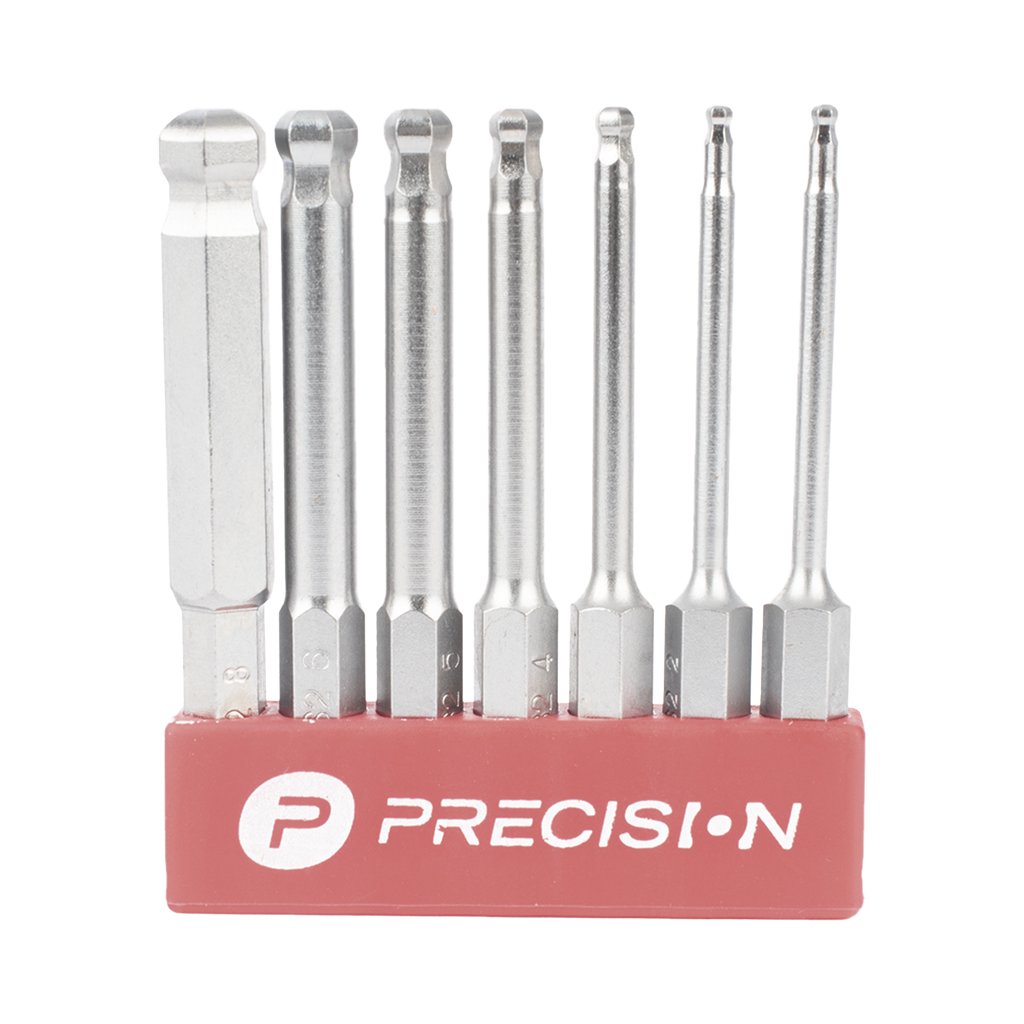 [PST-C01-004] Juego de 7 Puntas Hexagonales / Allen, Milimétricas con Cabeza Redonda  para Destornillador de entrada Hexagonal de 1/4