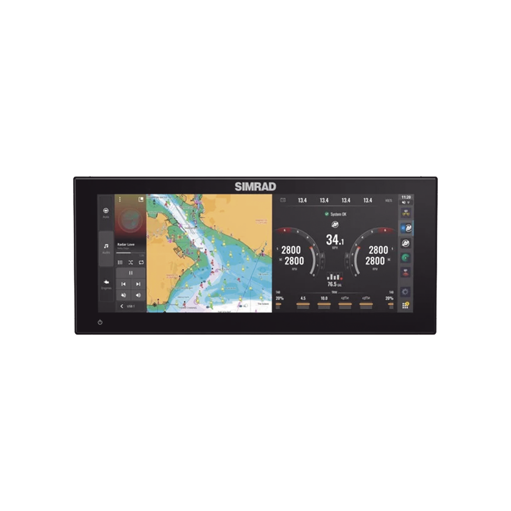 Pantalla Ultrawide NSX ULTRAWIDE de 12 pulgadas / Pantalla SolarMAX? IPS HD / Integración con Mercury® y CZone® / Sonar Active Imaging? / Compatibilidad con C-MAP® X-Gen Charts / NMEA 2000® / Ethernet y USB