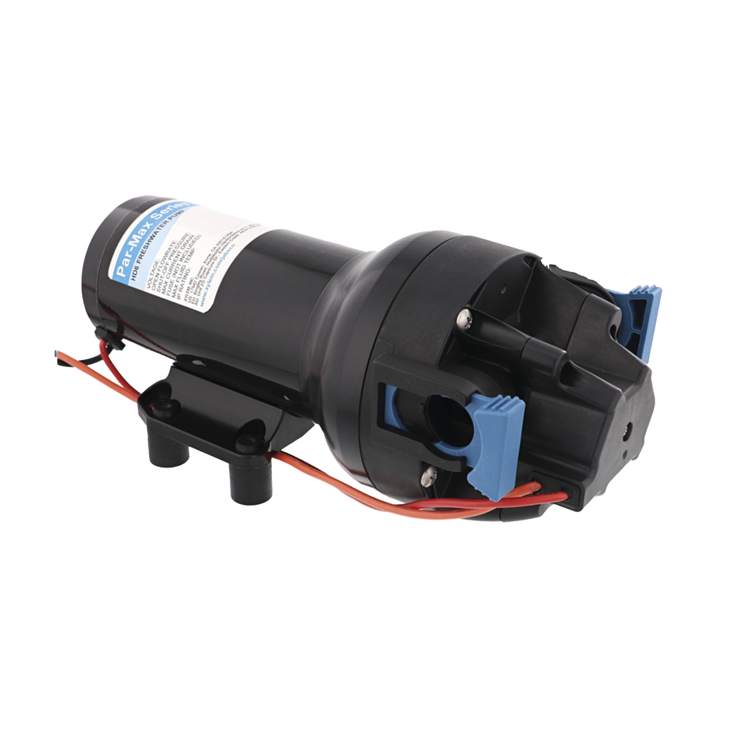 Bomba controlada por presión Par Max 6 para trabajo pesado a 24 Vcd, caudal de 6 GPM, presión máxima 40 psi, para manguera de entrada con orificio de 38 mm (1½?), manguera de descarga con orificio de 25 mm (1?)