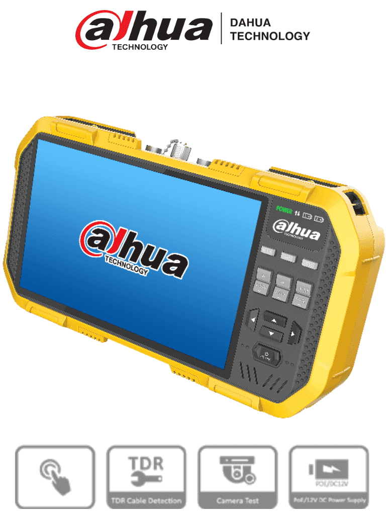 [DH-PFM907-E] DAHUA PFM907 -Probador de Video IP y HDCVI/ Soporta Compresión de Video H.265 y H.264/ Control PTZ/ Soporta Audio/ Multimetro Integrado/ Probador de Red/ Probador de Señal Wifi/ Soporta Protocolo Onvif/ Salida de 12V 2 Amp para Cámara/ Basado en Linux