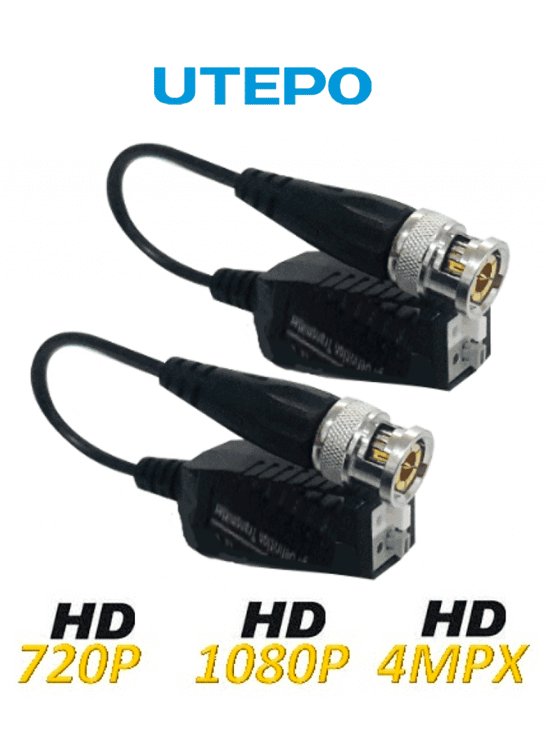 [UTP101PHD404] UTEPO UTP101PHD404 - Paquete de 4 pares de transceptores pasivos con terminales Push. Alcance: HDCVI 720p 250m, 1080p 200m; TVI 720p 250m, 1080p 200m; AHD 720p 300m, 1080p 300m. Fácil conexión