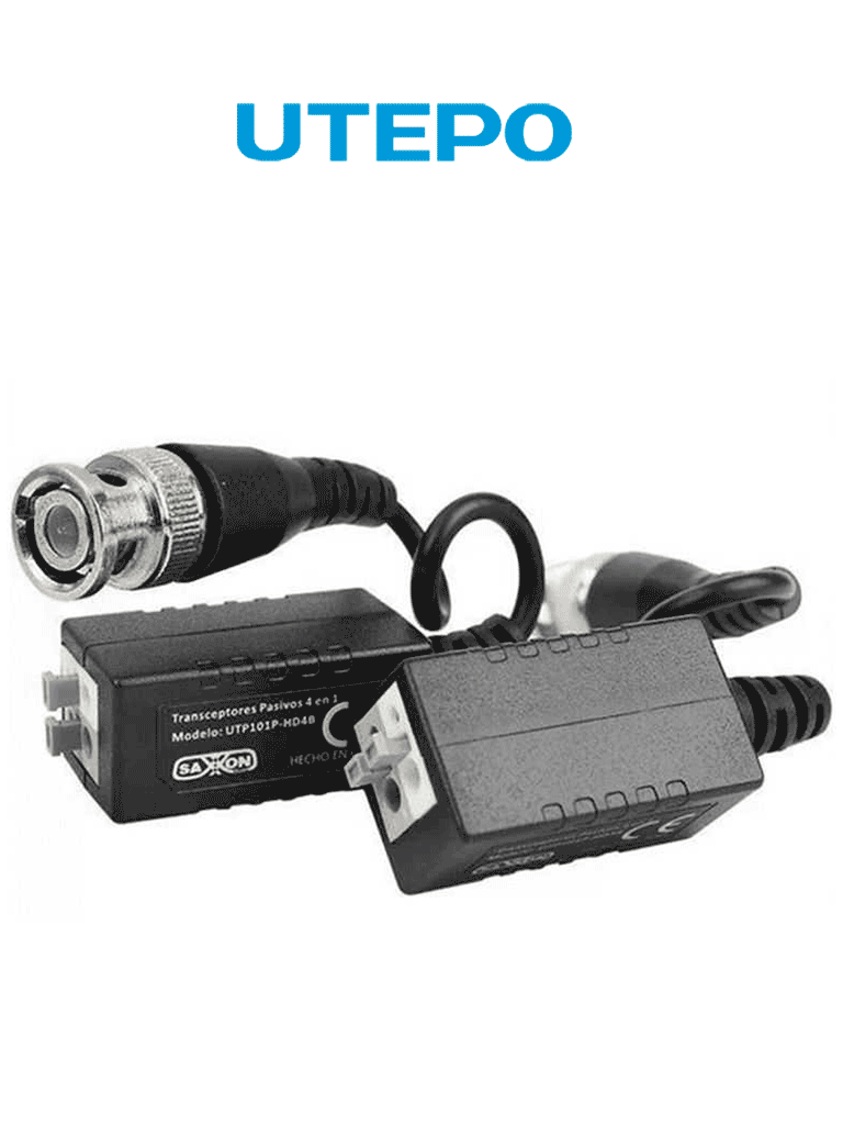 [UTP101P-HD4B] UTEPO UTP101PHD4B - Par de transceptores pasivos (Video Baluns) soporta 4MP a 200m, 1080p a 250m, 720p a 300m en CVI. Compatible con HDCVI, TVI, AHD y CVBS. Incluye 2 terminales Push para fácil conexión