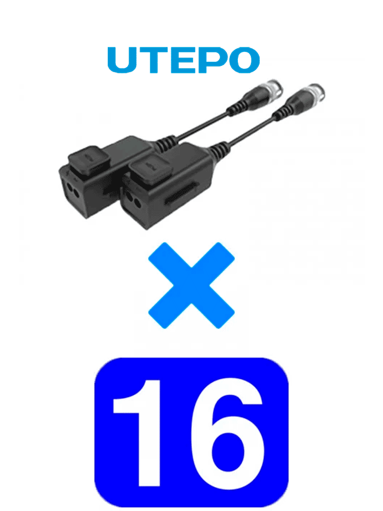 [UTP101PHD6PAK16] UTEPO UTP101PHD6PAK16 - 16 Pares de transceptores pasivos HD / Distancias: CVI 720p a 300M, 1080p a 250M, 4MP a 200M, 4K a 150M