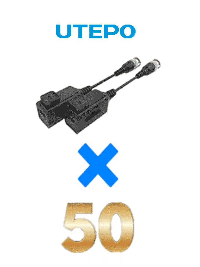[UTP101PHD6PAK50] UTEPO UTP101PHD6PAK50 - 50 pares de transceptores pasivos HD, diseño para empalmes ordenados, distancias CVI: 720p a 300m, 1080p a 250m, 4MP a 200m, 4K a 150m
