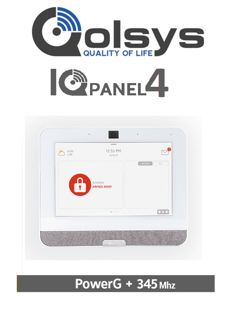 [IQP4006] QOLSYS IQP4006 - Sistema de Alarma IQPanel4 Autocontenido , con Pantalla Tactil de 7", Power G 915 Mhz + Honeywell 345 Mhz. Con 4 Bocinas integradas (4W). Para la plataforma Alarm.com