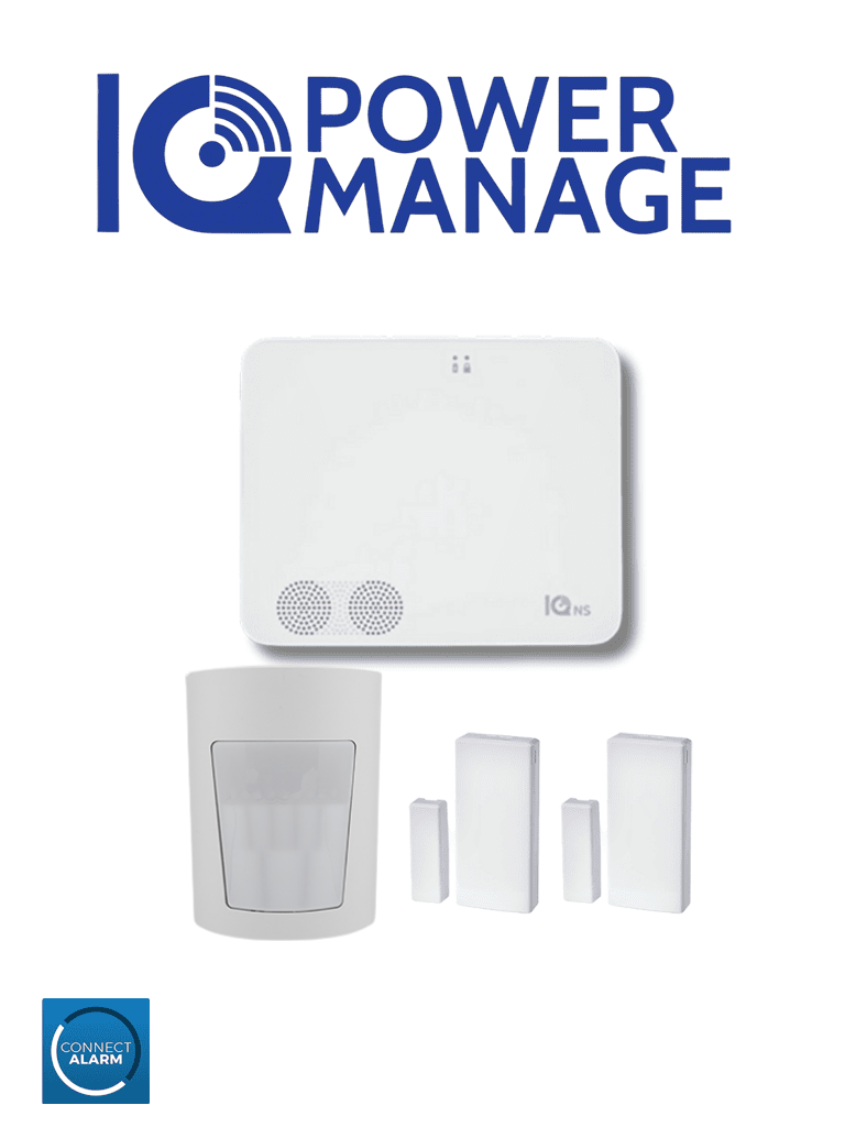 QOLSYS IQ4NS POWER MANAGE PACK - Paquete que contiene Sistema de Alarma IQ4 NS autocontenido sin pantalla, 1 sensor PIR inalámbrico PGP9914 y 2 sensores magnéticos inalámbricos PG9303 #IQPM