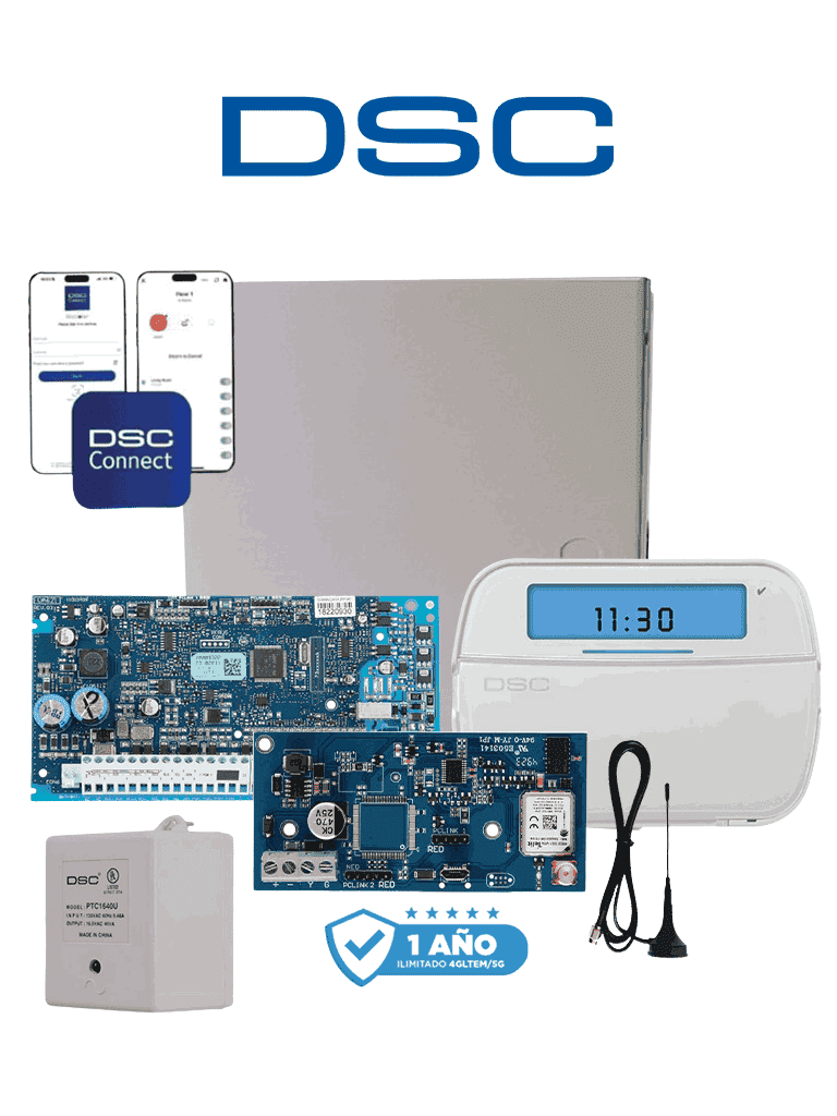 DSC NEO-ICONO-LE4050M- Kit Neo 32 Zonas Panel HS2032/ Teclado Iconos HS2ICN/ Fuente PTC1640U / Gabinete GMX003 / Comunicador LE4050m con 1 año de servicio #SuperKit