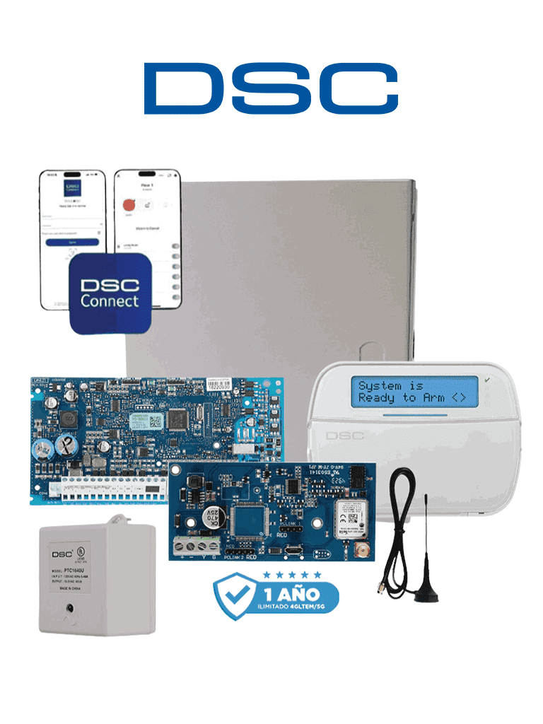 DSC NEO-LCD-LE4050M- Kit Neo 32 Zonas Panel HS2032 / Teclado Alfanumérico HS2LCDN/ Fuente PTC1640U / Gabinete GMX003 / Comunicador LE4050m con 1 año de servicio #SuperKit