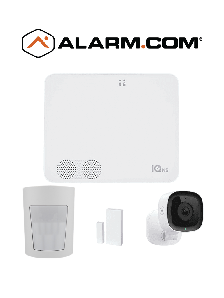 QOLSYS IQ4 NS Video Basico - Paquete que contiene Sistema de Alarma IQ 4 NS", Power G 915 Mhz 1 sensor PIR inalámbrico PGP9914, 1 sensores magnéticos inalámbrico PG9303 y Cámara Interior alarm.com ADCV523