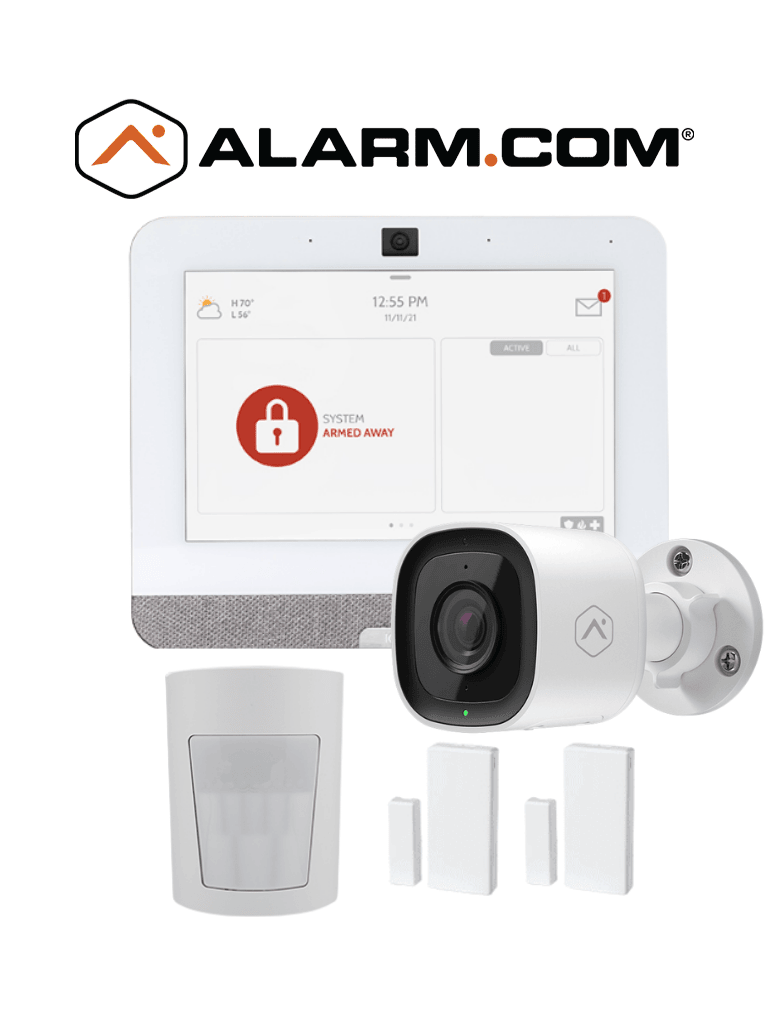 QOLSYS IQ4 Video Premium - Paquete que contiene Sistema de Alarma IQ 4 POWER G ONLY , con pantalla táctil de 7", Power G 915 Mhz 1 sensor PIR inalámbrico PGP9914, 2 sensores magnéticos inalámbricos PG9303 y Cámara exterior alarm.com ADCV724