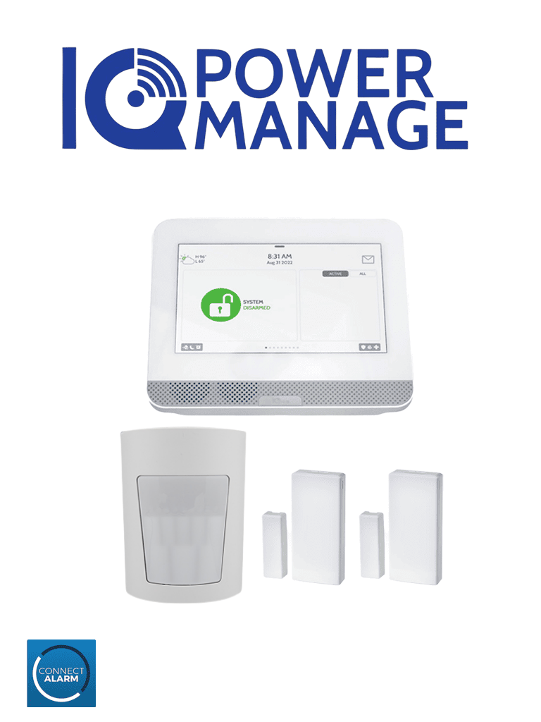 QOLSYS IQ4HUB POWER MANAGE PACK - Paquete que contiene Sistema de Alarma IQ4 HUB autocontenido, con pantalla táctil de 7", 1 sensor PIR inalámbrico PGP9914 y 2 sensores magnéticos inalámbricos PG9303 #IQPM