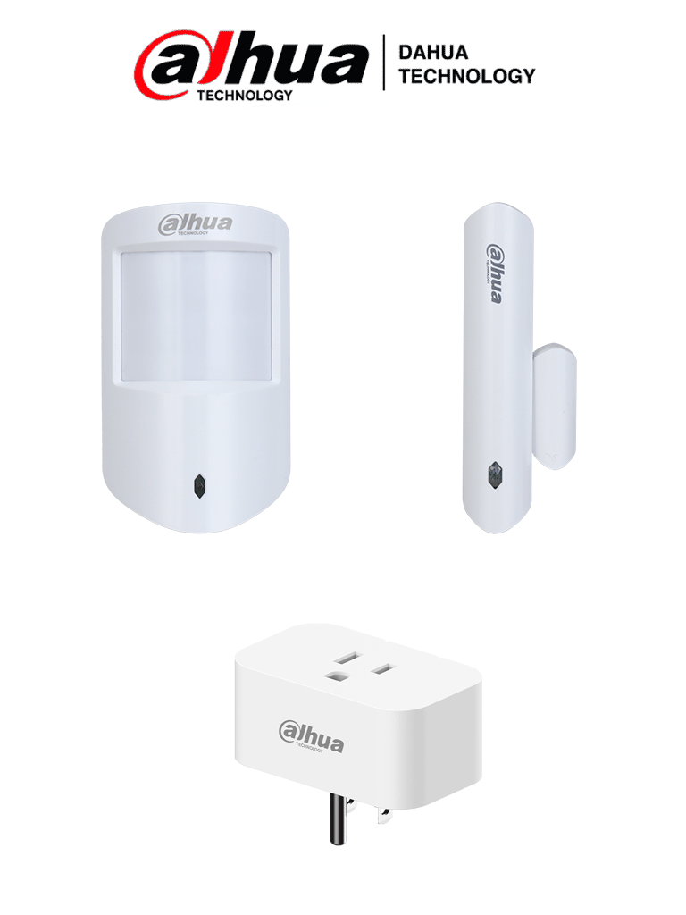 DAHUA PAQUETE SMART HOME - Paquete de periféricos para sistemas de intrusión, Incluye: 1 PIR (sensor de movimiento), 1 Contacto magnético y 1 Conector inteligente, Domotización de hogares, Compatible con HUB 1.0 y 2.0, Configurables desde la app