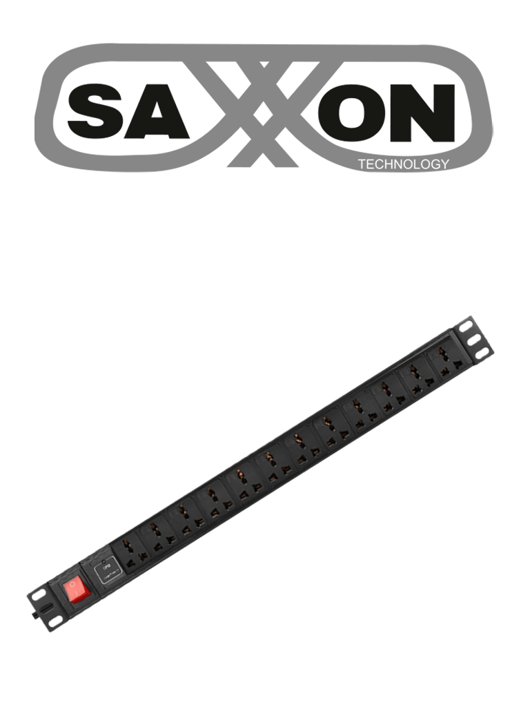 [SXPDU-12P16A] SAXXON SXPDU12P16A- Barra PDU con 12 Contactos Individuales , 16 Amp , 120V , 1UR , Protección contra rayos , Aleación de Aluminio