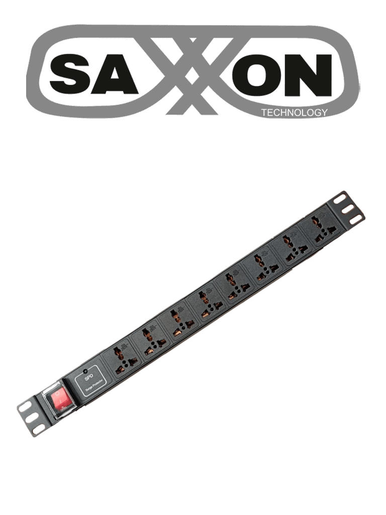 [SXPDU-8P10A] SAXXON SXPDU8P10A - Barra PDU con 8 Contactos Individuales , 10 Amp , 120V , 1UR, Protección contra rayos , Aleación de Aluminio