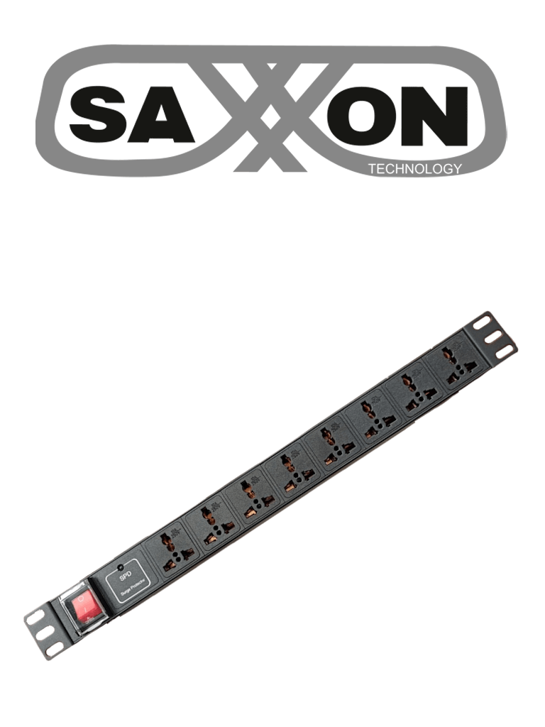 [SXPDU-8P16A] SAXXON SXPDU8P16A- Barra PDU con 8 Contactos Individuales , 15 Amp , 120V , 1UR , Protección contra rayos , Aleación de Aluminio