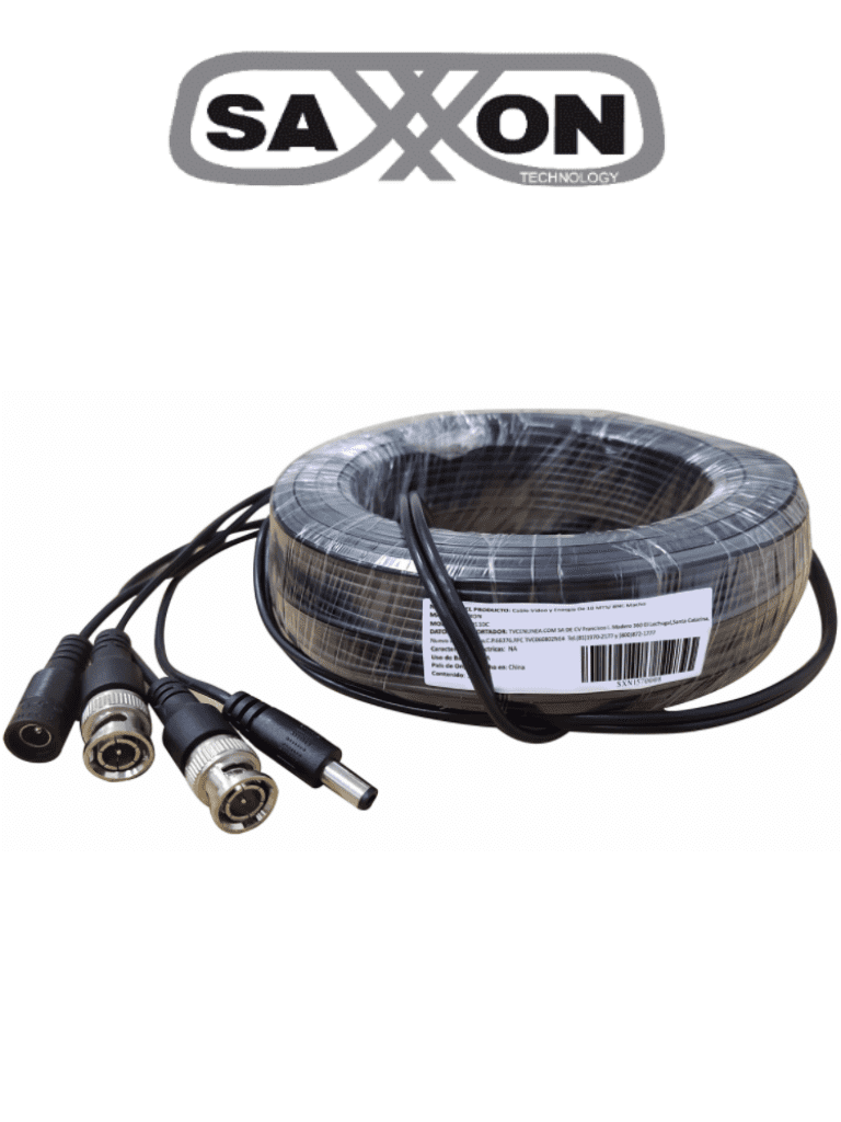 [WB0120C] SAXXON WB0120C - Cable de 20 Metros Armado para Video y Energia/ Para Camaras Hasta 8 Megapixeles/ con Conectores BNC y de Energía/ Uso Interior/ Cable de Video 100% Cobre/ 7.3W/ Soporta: AHD/CVI/TVI/CVBS/