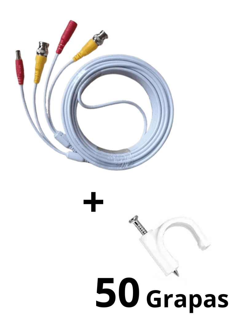 [LMG-BNC10WLMG5MM] TCE-BNC10WLMG5-Paquete de Cable Siamés Armado Blanco de 10 Metros con Bolsa de 50 Grapas de Pared Blancas de 5mm