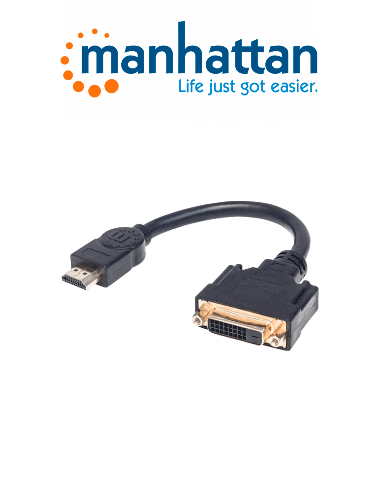 MANHATTAN 354592 Cable HDMI a DVI-D HDMI Macho a DVI-D 24+1 Hembra, enlace dual, 20 cm (8 in.), Negro / Conecta una fuente de video HDMI a una pantalla DVI-D