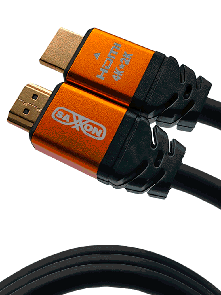 SAXXON SX030HDC - Cable HDMI de 3 metros de alta velocidad / Versión 2.0 / Resolución 4K / Canal de retorno de audio (ARC) / Video 3D / Blindado para reducir interferencias / Chapado en oro / Alta resistencia y durabilidad.