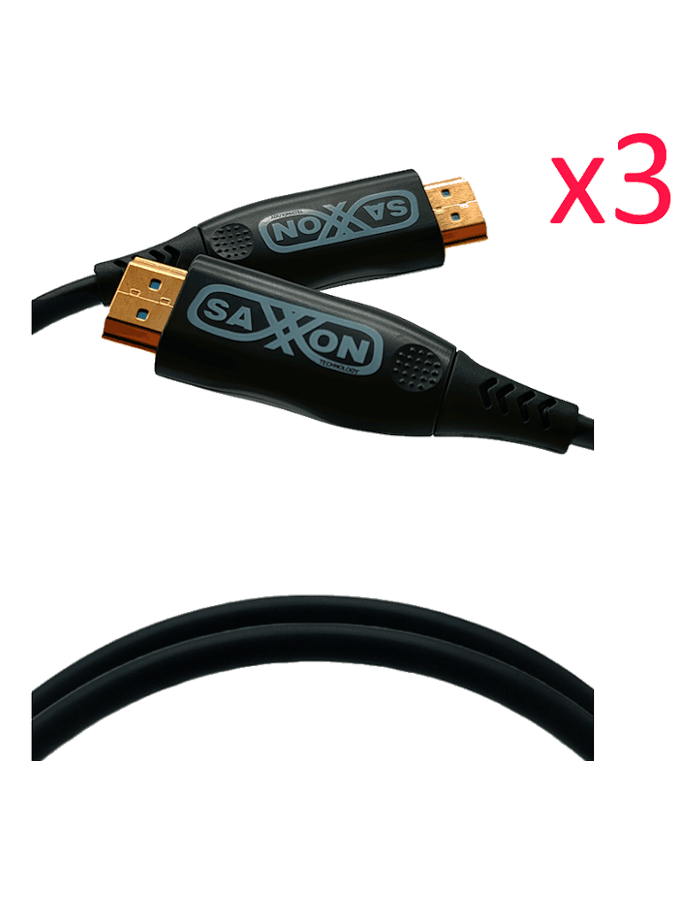 SAXXON SX05HDF047PAQ - Paquete de 3 Cables HDMI de 5 Metros por Fibra Óptica 4K@60Hz / Fibra 4 hilos + 7 hilos cobre estañado / Compatible con HDMI 2.0 / Alta velocidad 18 Gbps / 3D / HDR / Caja de Aleación de Zinc / Premium